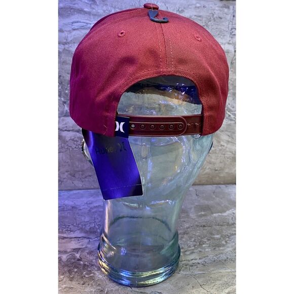 Hurley Men's Outline Icon Burgundy Snapback Hat Flat Bill Logo Cap - Picture 6 of 8